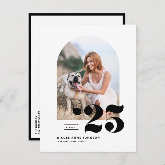 Zwarte Klasse van 2025 Arch Photo Afstuderen Uitnodiging Briefkaart (Voorkant / Achterkant)