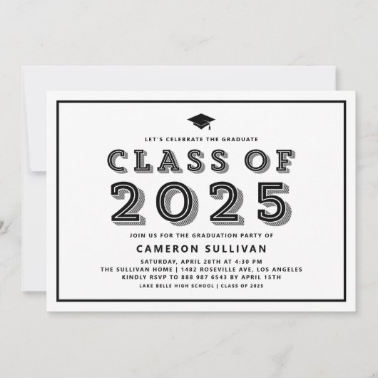 Zwarte Klasse van 2025 Pet Retro Afstuderen Kaart (Voorkant)