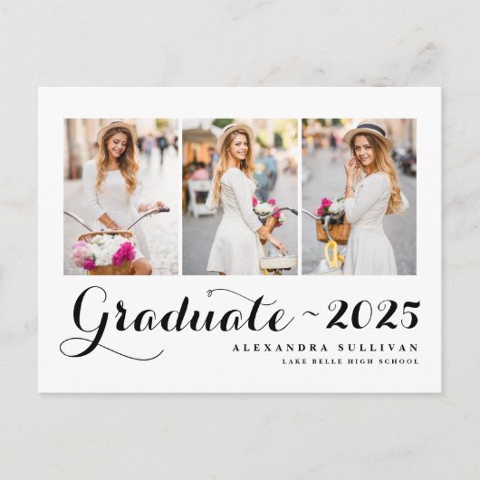 Zwarte Klasse van 2025 Photo Collage Afstuderen Aankondigingskaart (Voorkant)