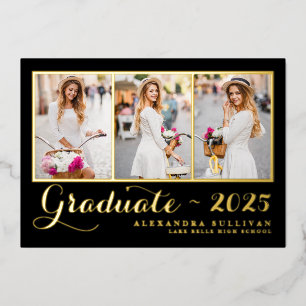 Zwarte Klasse van 2025 Photo Collage Afstuderen Folie Uitnodiging