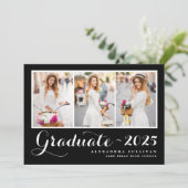 Zwarte Klasse van 2025 Photo Collage Afstuderen Kaart (Staand voorkant)