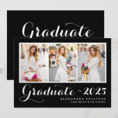 Zwarte Klasse van 2025 Photo Collage Afstuderen Kaart (Voorkant / Achterkant)