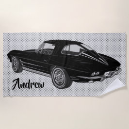 Zwarte Klassieke Corvette Design Beach Towel Strandlaken