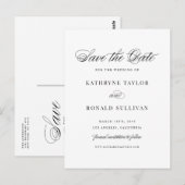 Zwarte Klassieke Script Typografie Sparen de Datum Briefkaart (Voorkant / Achterkant)