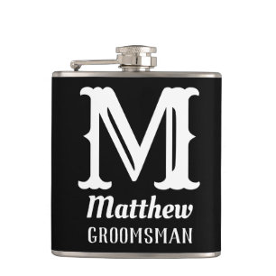 Zwarte klassieke trouwnaam mannelijk monogram heupfles