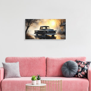 Zwarte Klassieke Vintage Pick-up Truck 1957 Canvas Afdruk