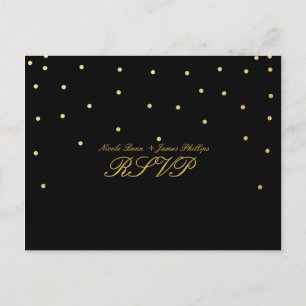 Zwarte & Kleine Gouden Confetti RSVP Trouwuitnodig Uitnodiging Briefkaart