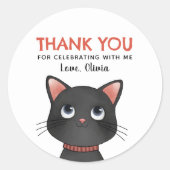 Zwarte kleine kat dank je ronde sticker (Voorkant)