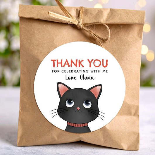 Zwarte kleine kat dank je ronde sticker