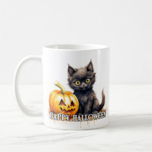 Zwarte kleine kitten Happy Halloween Koffiemok