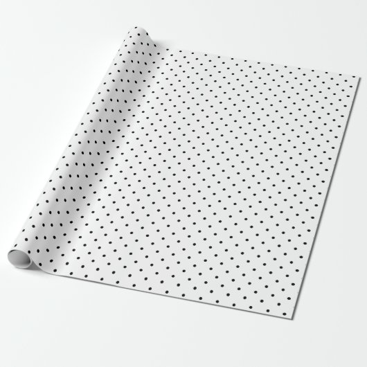 Zwarte kleine pooldots en witte kerst cadeaupapier (Uitgerold)