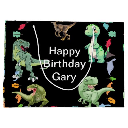 Zwarte kleur Achtergrond Dinosaurus Verjaardagsfee Groot Cadeauzakje (Achterkant)
