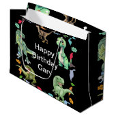 Zwarte kleur Achtergrond Dinosaurus Verjaardagsfee Groot Cadeauzakje (Voorkant Gekanteld)