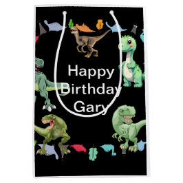 Zwarte kleur Achtergrond Dinosaurus Verjaardagsfee Medium Cadeauzakje