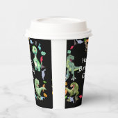 Zwarte kleur Achtergrond Dinosaurus Verjaardagsfee Papieren Bekers (Links)