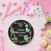 Zwarte kleur Achtergrond Dinosaurus Verjaardagsfee Papieren Bordje (Feest)