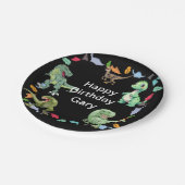 Zwarte kleur Achtergrond Dinosaurus Verjaardagsfee Papieren Bordje (Gekanteld)