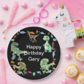 Zwarte kleur Achtergrond Dinosaurus Verjaardagsfee Papieren Bordje (Feest)
