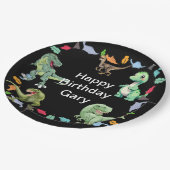 Zwarte kleur Achtergrond Dinosaurus Verjaardagsfee Papieren Bordje (Gekanteld)