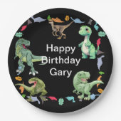 Zwarte kleur Achtergrond Dinosaurus Verjaardagsfee Papieren Bordje (Voorkant)