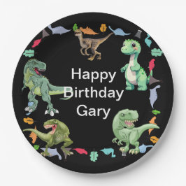 Zwarte kleur Achtergrond Dinosaurus Verjaardagsfee Papieren Bordje
