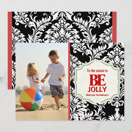  zwarte-kleurenfotokaart voor de zwarte-dasfamilie feestdagenkaart (Voorkant / Achterkant)