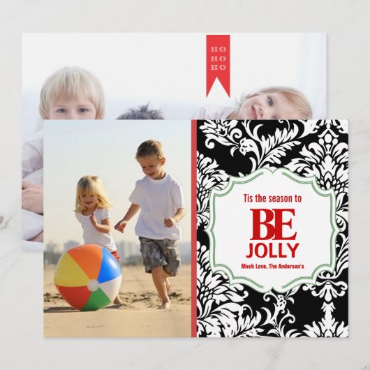  zwarte-kleurenfotokaart voor de zwarte-dasfamilie feestdagenkaart (Voorkant / Achterkant)