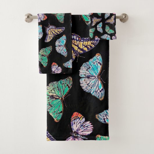 Zwarte kleurige Waterverf Butterflies Bad Handdoek (Insitu)