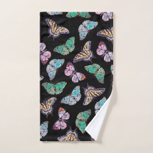Zwarte kleurige Waterverf Butterflies Bad Handdoek (Handdoek)