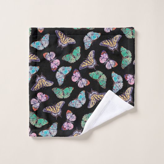 Zwarte kleurige Waterverf Butterflies Bad Handdoek (Wasdoekje)