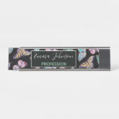 Zwarte kleurige Waterverf Butterflies Bureau Naambordje (Voorkant)