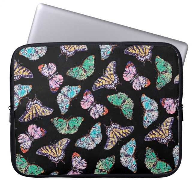 Zwarte kleurige Waterverf Butterflies Laptop Sleeve (Voorkant)