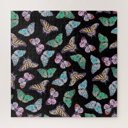 Zwarte kleurige Waterverf Butterflies Legpuzzel (Verticaal)