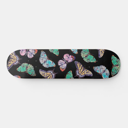 Zwarte kleurige Waterverf Butterflies Persoonlijk Skateboard (Horizontaal)