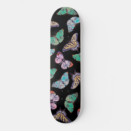 Zwarte kleurige Waterverf Butterflies Persoonlijk Skateboard (Voorkant)