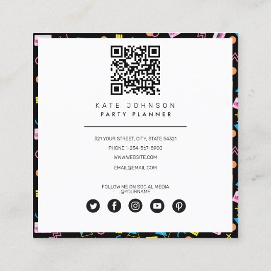 Zwarte kleurrijke 80-inch retroflectorpanner vierkante visitekaartje (Achterkant)