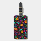 Zwarte, kleurrijke abstracte bloemen bagagelabel (Voorkant verticaal)