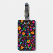 Zwarte, kleurrijke abstracte bloemen bagagelabel (Achterkant verticaal)