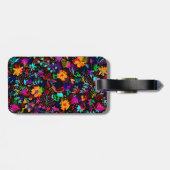 Zwarte, kleurrijke abstracte bloemen bagagelabel (Achterkant horizontaal)