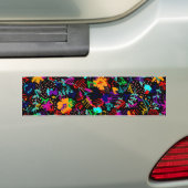 Zwarte, kleurrijke abstracte bloemen bumpersticker (Op auto)