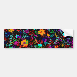 Zwarte, kleurrijke abstracte bloemen bumpersticker