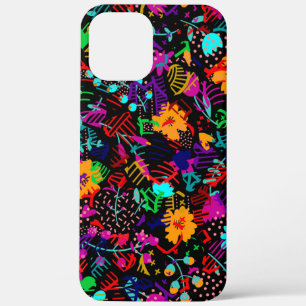 Zwarte, kleurrijke abstracte bloemen Case-Mate iPhone case