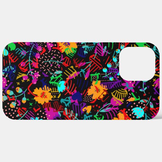 Zwarte, kleurrijke abstracte bloemen Case-Mate iPhone case (Achterkant (horizontaal))