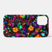 Zwarte, kleurrijke abstracte bloemen Case-Mate iPhone case (Achterkant (horizontaal))