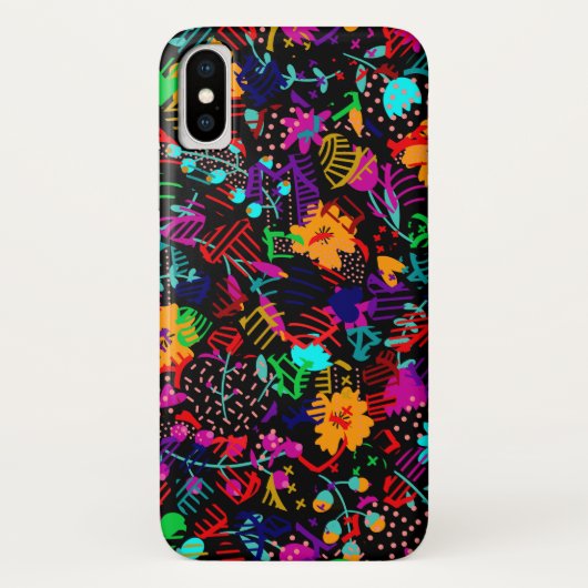 Zwarte, kleurrijke abstracte bloemen Case-Mate iPhone case (Achterkant)