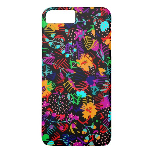 Zwarte, kleurrijke abstracte bloemen Case-Mate iPhone case (Achterkant)
