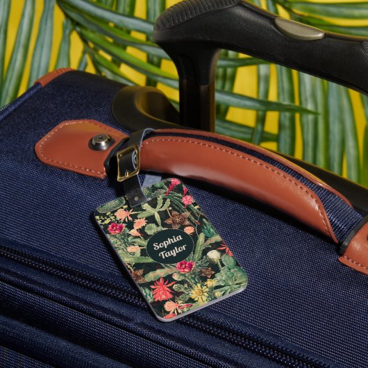 Zwarte kleurrijke cactus bagagelabel (Voorkant Insitu 1)