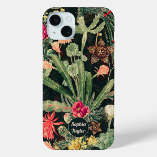 Zwarte  kleurrijke cactus iPhone 15 mini hoesje