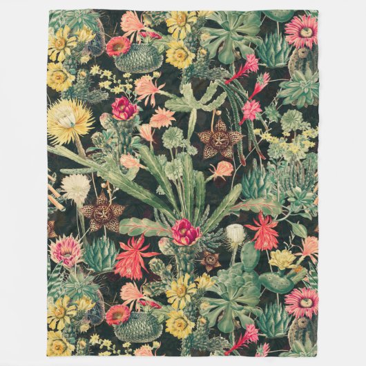 Zwarte  kleurrijke cactus fleece deken (Voorkant)
