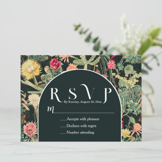 Zwarte  kleurrijke cactus kaart (Staand voorkant)